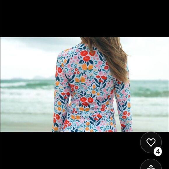 Bright Colored Floral Rashguard with front zip, thumb holes and 50+UPF- NWOT- Sm - Picture 11 of 13